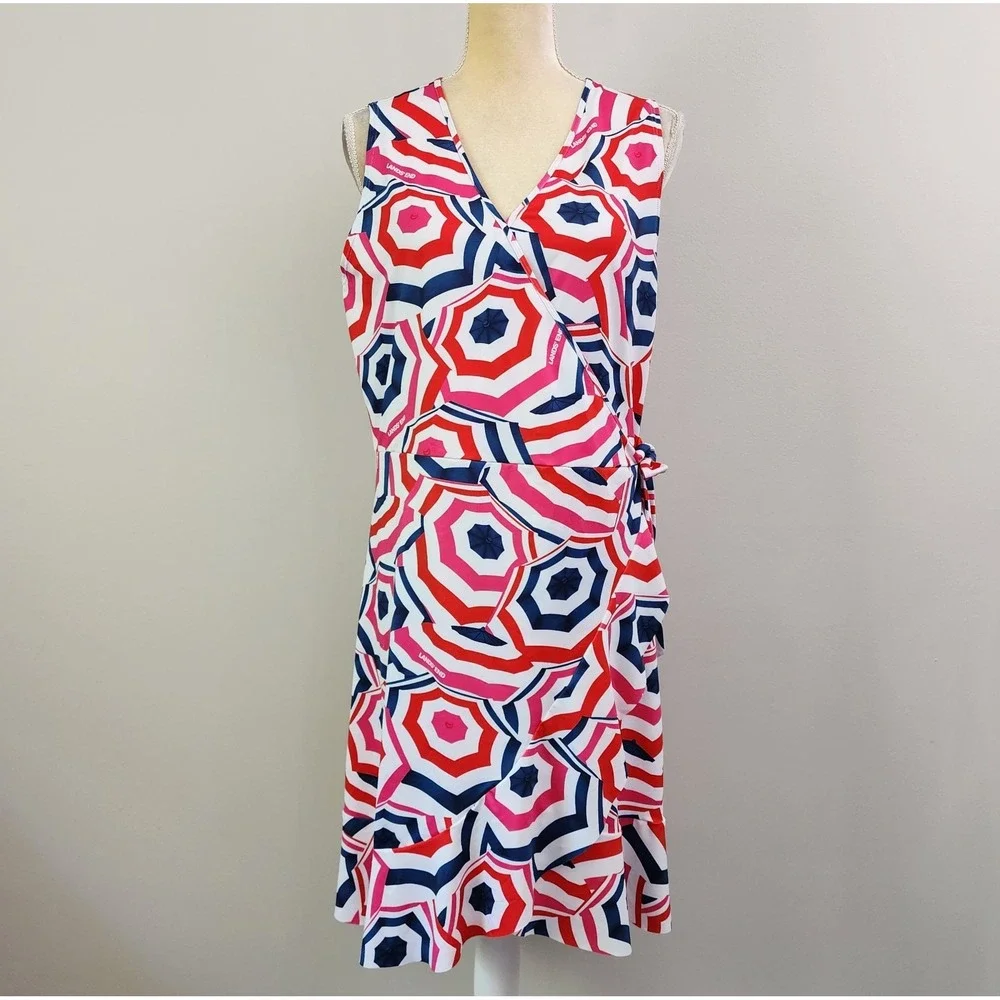 LANDS' END Size M (8-10) Ruffle Hem Wrap Dress Umbrella Print Swim Cover Up NEW